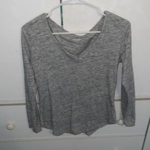 gray flowy long sleeve shirt